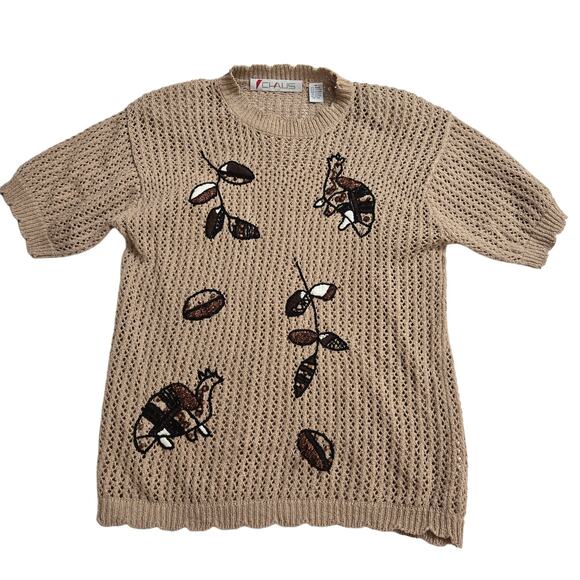 Vintage Chaus Womens Cottage Boho Indie Embroidered Beaded Open Knit Sweater M - Picture 2 of 12